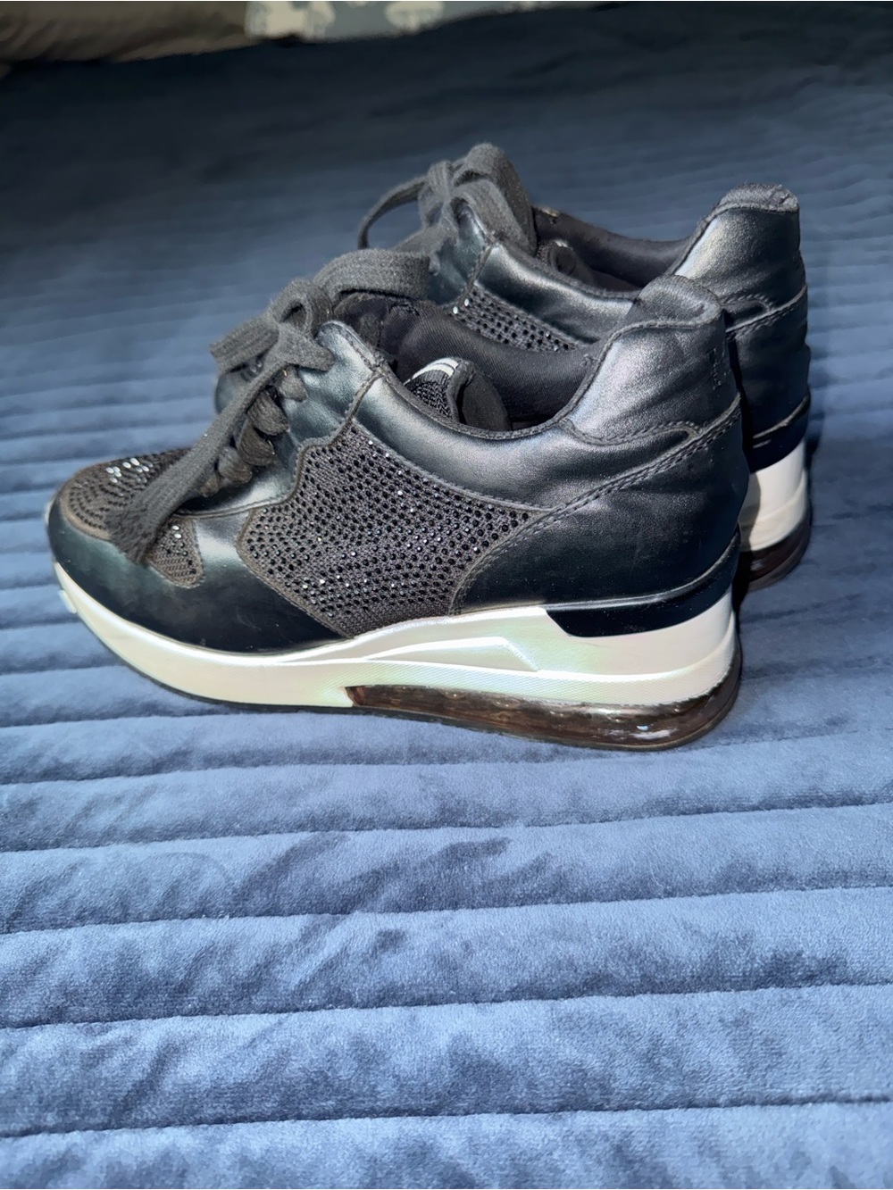 Karl Lagerfeld Black Crystal Mesh Platform Sneakers with Cream Sole - Picture 10 of 14